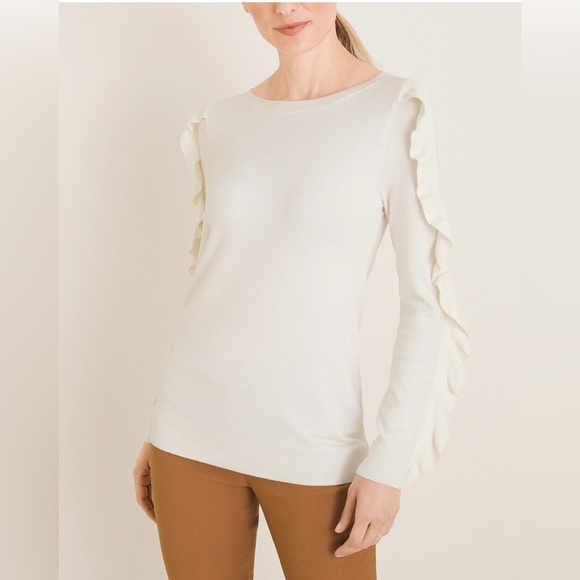 Chico's ivory silk linen blend ruffle sleeve sweater size large M13 - Picture 1 of 8